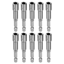 HARFINGTON 10pcs Hex Nut Driver Drill Bit 1/4" 6-Point Socket 1/4" Hex Shank Nut Setter CR-V Steel Quick-Change Nut for Power Drills Impact Drivers, Silver Tone