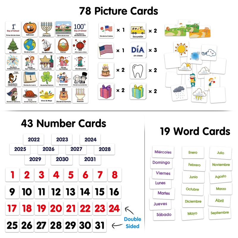 Godery Spanish Calendar and Weather Pocket Chart, Classroom Organized Chart,