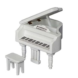 Miniature Piano for Dollhouse Furniture Upright Grand Piano with Stool Instrument 1 12 Ornament Artificial House Scene Accessories Desktop Decoration (White)