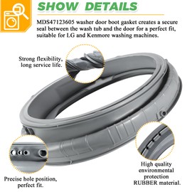 MDS47123605 Washer Door Boot Gasket Oem Rubber Seal Replacement for LG WM3470HVA WM3470HWA WM3570HVA WM3770HWA WM3370HWA WM3575CV series by Techecook