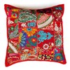 Rastogi Handicrafts Handgefertigtes Patchwork-Kissen, Sari-Patchwork-Kissen, indisch, ethnisch, bestickt, Sari-Patchwork-Kissenbezug, Rot