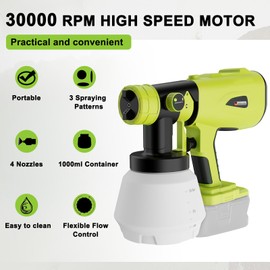 Cordless Paint Sprayer for for Ryobi 18V Battery, Handheld HVLP with 1000ML Container, Electric Paint Sprayer for Painting Ceiling, Fence, Cabinets, Walls (Battery NOT Included)