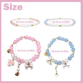 Ubephant Cinnaoroll Bracelet, Cinnaoroll Bracelets, Melody Bracelet, Cinnaoroll Jewellery, Cinnamoroll and Melody Charm Bracelet, Pack of 2 Crystal Bead Bracelets, Birthday Gifts Gift for Girls