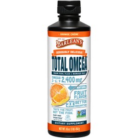 Barlean's Total Omega 3 6 9 Liquid Fish Oil Supplement with Borage and Flaxseed Oil, Orange Crème, 2,400 mg of EPA, DHA and GLA Fatty Acids, 16 oz