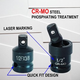 ALOUKA 10 Pieces Impact Swivel Socket Set, Cr-Mo Steel, 1/4 and 1/2 to 3/8 Impact Adapter and Reducer Set, Universal Joint Socket Set and 1/4" 3/8" 1/2" Cr-V Steel Drill Adapter