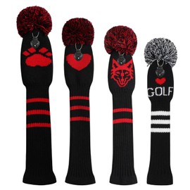 Scott Edward Knitted Golf Head Covers 4PCS Handmade Fit Well for Driver and Fairway Woods with Long Neck Pom Pom Golf Club Headcovers Set Colorful Multiple Colors