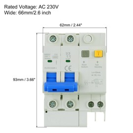 MECCANIXITY Miniature Circuit Breaker 2Pole AC 230V 32A DIN Rail Mount AC Disconnect Switch Circuit Breaker Protection Thermal Magnetic Trip for Short Circuit Protection, Overload