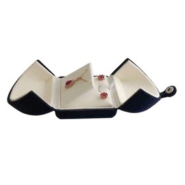 Svea Display Navy Blue Velvet Premium Grade Jewelry Box for Earrings Necklace Double Layer Modern Unique Design Packaging Gift for Her (Jewelry is not included)