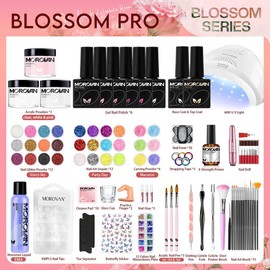 Morovan Blossom Series Acrylic Nail Kit : with UV Lamp, 4 colors Gel Nails Polish with 12 colors Glitter/Party Acrylic Powder Complete Acrylic Nail tools Starter Kit for Beginners - Series: Blossom Pro