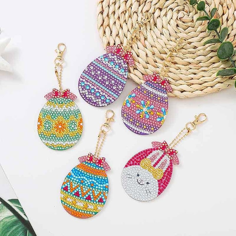 [LOYELEY] 5D Diamond Art Keychains, 5 Pcs Single Sided Egg