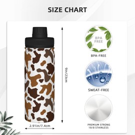 Dewoofly Black White Brown Cow Print 18 OZ Insulated Stainless Steel Sports Water Tumbler with Lid, Unisex Flask Insulated Water Cup for Outdoor Camping Cycling
