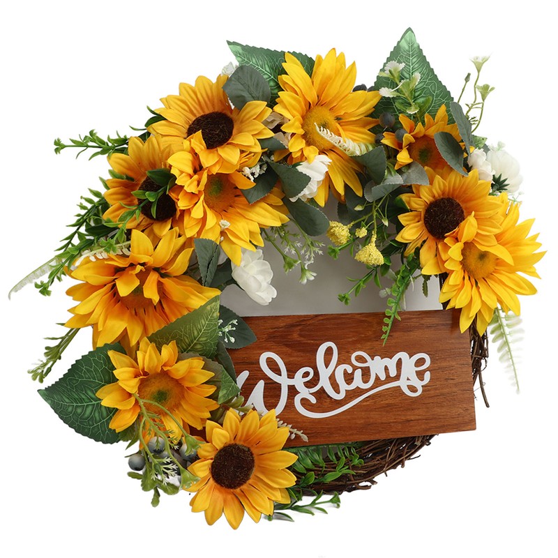 15 Inch Sunflower Wreath for Front Door Artificial Sunflower Wreath