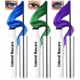 Lestpola Colored Mascara Set for Eyelashes, 3 Colors Blue Dark Green Purple Waterproof Long Lasting Lengthening Volumizing Mascara Volume and Length, No Clumps Tube Eye Máscara with Fine Short Lashes for Women