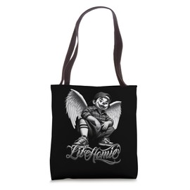 LIL HOMIE Little Chicano Tattoo Art Angel West Coast Cholo Tote Bag