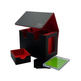 PUKARA Double Card Deck Commander Box für MTG. Kartenaufbewahrung mit Magnetverschluss, Premium PU-Leder, inklusive Kartenhüllen, Trennwänden, Würfel- und Tokens Tray, 35PT Kartenhalter (Schwarz und