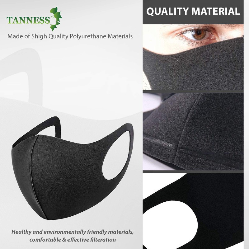 TANNESS 6 Pack Black Reusable Face Mask, Fashion Reusable Washable