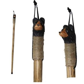 Rustic Axentz Kids Children Wood Walking Trekking Hiking Pole Stick with Twine Grip, Rubber Tip, Wrist Strap, 38", Carved Bear