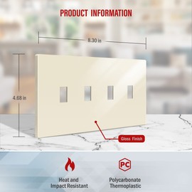 ENERLITES Screwless Quadruple Toggle Switch Wall Plate, Child Safe Light Switch Cover, Standard 4-Gang 4.68" x 8.38", Unbreakable Polycarbonate Thermoplastic, UL Listed, SI8814-LA, Light Almond