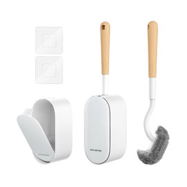 OSCIOSS Bamboo Toilet Brush Set, 2 Pack with Ergonomic Design, Compact Size, Durable Bristles, Wooden Holder for Bathroom Cleaning