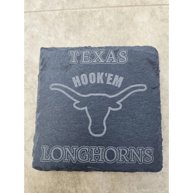 Texas Longhorns Laser Engraved slate coasters, Set Of 6