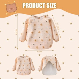 Bib with sleeves, 2 pieces, bib for weaning with long sleeves, baby bib with sleeves, waterproof, machine washable, easy to clean, sleeve bib suitable for babies, Orange + Grey