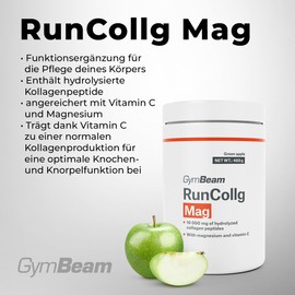 GymBeam RunCollg Mag with Vitamin C - Hydrolysed Collagen Peptides, Magnesium, Support for Normal Collagen Production, Immune Function, Nervous System & Psyche (400 g, Green Apple)