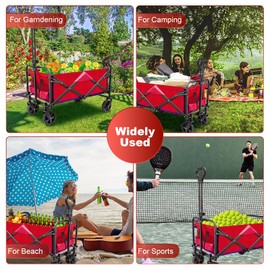 TWOCORN Collapsible Foldable Wagon,Beach Wagon Cart Heavy Duty with Wheels Foldable,Utility Folding Grocery Wagon for Camping Sports Outdoor Activities(Blue)