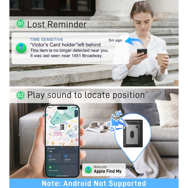 Auskang Slim Wallet with Find My Credit Card Holder with