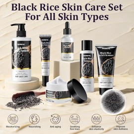 Natural Black Rice Skin Care Routine Set for Women Face Wash Toner Serum Body Lotion Cream Kids 6 PCS Gift for All Skin Types Acne Fine Lines Color / 여성용 천연 블랙 라이스 스킨 케어 루틴 세트 세안제 토너 세럼 바디 로션 크림 아이 모든 피부 타입 여드름 잔주름을 위한 6가지 PCS 선물 Color