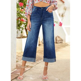 GRAPENT 90S Outfit Woman Cute Clothes Summer Capris for Women Mom Jeans for Women Womans Jeans High Waist Wide Leg Pants for Women Womens Casual Outfits Color Classic Blue Large Size 12 Size 14