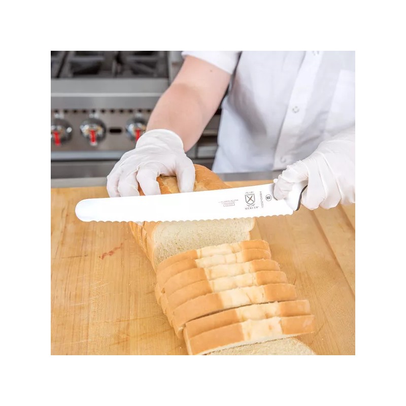 Mercer Culinary Millennia 10" Wide Bread Knife with White Handle