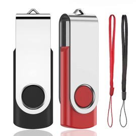 AreTop 2GB USB Flash Drive 2 Pack USB 2.0 Flash Drive Memory Stick Rotation for Laptop/PC/Car (Black & Red)