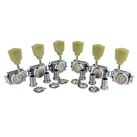 Guyker 6Pcs Guitar Locking String Tuning Pegs (3R + 3L) – 1:15 Vintage Deluxe Style Tuners Key Machine Heads Set with Keystone Knob Replacement for Les Paul Style Electric or Acoustic Guitar - Chrome