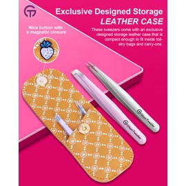 Expert Slant and Point Tip Tweezer Set with Exclusive Storage & Carrying Case, GlamTweeler Sharp & Precision Tweezer Set for Eyebrows, Facial Hairs & Fine Hairs Removal (Sparkle Baby Pink + Silver)