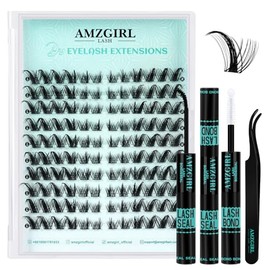 Lash Extension Set, 120 Pieces, DIY Eyelash Extensions Set, Wispy Lashes Extension Kit, C Curl, Individual Eyelash Clusters with Lash Bond and Seal, Eyelash Tweezers for Eyelash Extension Kit (Aurora)
