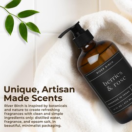 River Birch Berries & Rose Scented Natural Hand Soap - Handmade Hand Soap - Moisturizing Hand Wash with Amber Dispenser - Luxury Scented Hydrating Hand Soap - Vegan and Non Toxic - 16 Fl Oz