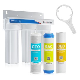 Max Water 3 Stage (Good for City Water) 10 inch Standard Water Filtration System for Whole House - Sediment + GAC + CTO Post Carbon - ¾" Inlet/Outlet - Model : WH-SW1