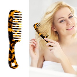 Large Wide Tooth Hair Comb 7.3 in,Tortoise Shell leopard print Cellulose Acetate Round Tooth Comb for Straight/Curly Hair,Short/Long Hair Women Men or Kids, Easy Detangling Wet or Dry, Anti-static-2