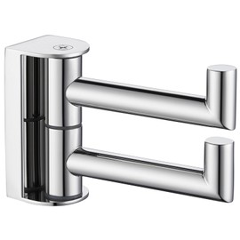 APLusee Double Swivel Towel Hook Wall Mounted, 304 Stainless Steel Folding Coat Hook with 2 Rotating Arms, Polished Chrome