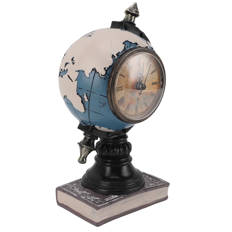 Globe Clock Decorative Desk Ornament Resin World Map Clock with