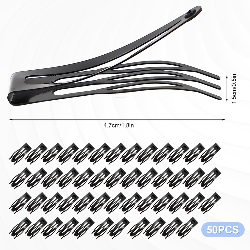 Double Grip Hair Clips, 50 Black Snap Hair Clips for