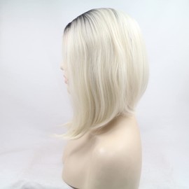 Xiweiya Ombre Blonde White Wig with Black Root Synthetic Lace Front Wigs Middle Part Wig Long Soft Straight Wig Hair Wig for Women, Drag Queen Makeup 14 inch