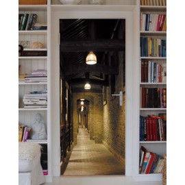 FLFK Door Sticker - Peel and Stick Door Mural, Removable Self-Adhesive Retro Corridor Wallpaper for Home Decor, 30.3"W x 78.7"L, Set of 2 Sheets