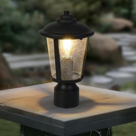 GEPOW Outdoor Post Light, Black Lamp Post Light Fixture Waterproof Aluminum Post Outdoor Lighting for Garden Backyard Courtyard Patio