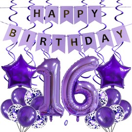 SNOWZAN Balloons 16th Birthday Decoration Purple 32 Inch Giant Numbers Balloons, Latex Foil Balloons Pack of 25