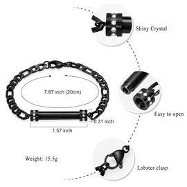 Minicremation Cylinder Cremation Urn Bracelet for Ashes Stainless Steel Memorial Keepsake Urn Bracelet Bangle Ashes Holder Memorial Adjustable Bracelets for Women Men (5026-Black)