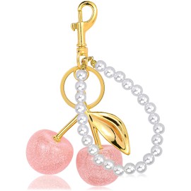 Disoza Pink Cute Cherry & Pearl Keychain Bag Purse Charms Key Ring Backpack Accessories Purse Charms for Handbags Cute Stuff Gifts for Women