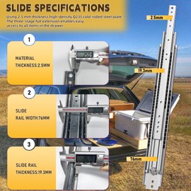 TP-LAIE 500 Lbs Heavy Duty Drawer Slides 12 14 16 18 20 22 24 26 28 30 32 34 36 38 40 56 60 Inch Side Mount Rails Full Extension Ball Bearing Industrial Rail Tool Box Runner -with 24 pcs M6 Screws