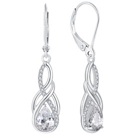 YL Infinity Earrings 925 Sterling Silver Twist Dangle Drop Earring Cubic Zirconia Celtic Knot Leverback Jewelry for Women