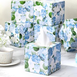Marsui 4.7 Inch Large Tissue Cube Boxes 2 Ply 7.18 * 8.7 Inch Facial Papers Large Tissues Boxes Cover Bulk Travel Size Face Facial Cube Pack Upright Face for Bathroom Kitchen Bedroom(Hydrangea)